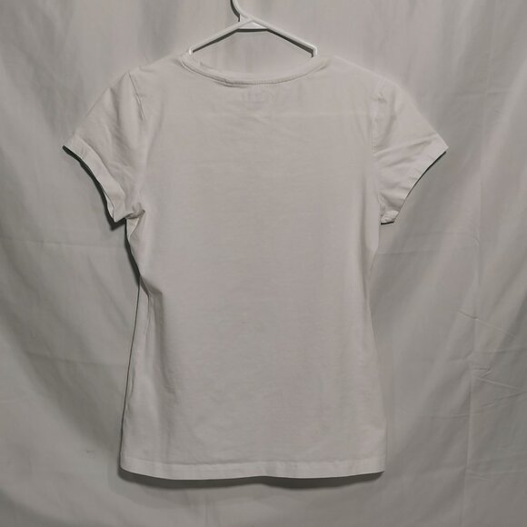 White with Pink Sequins and White Rhinestones Tee Size S EUC #67 - Picture 3 of 7